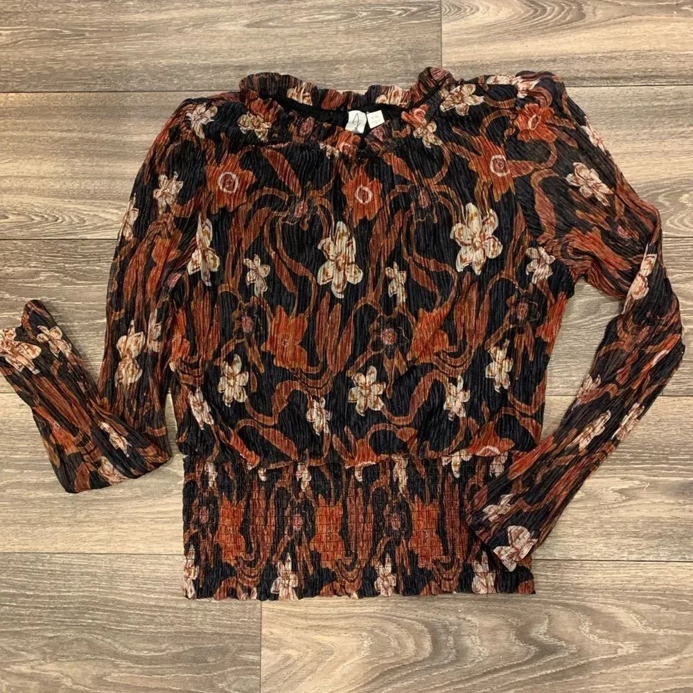 Joie Blouse Size L Elastic at Sleeves, Neckline, Subtle Sparkle Thread Accents